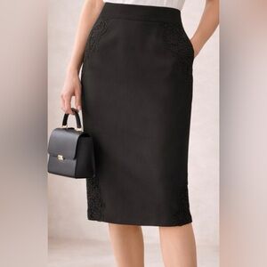Elie Tahari Black Pencil Skirt with Lace Appliqué